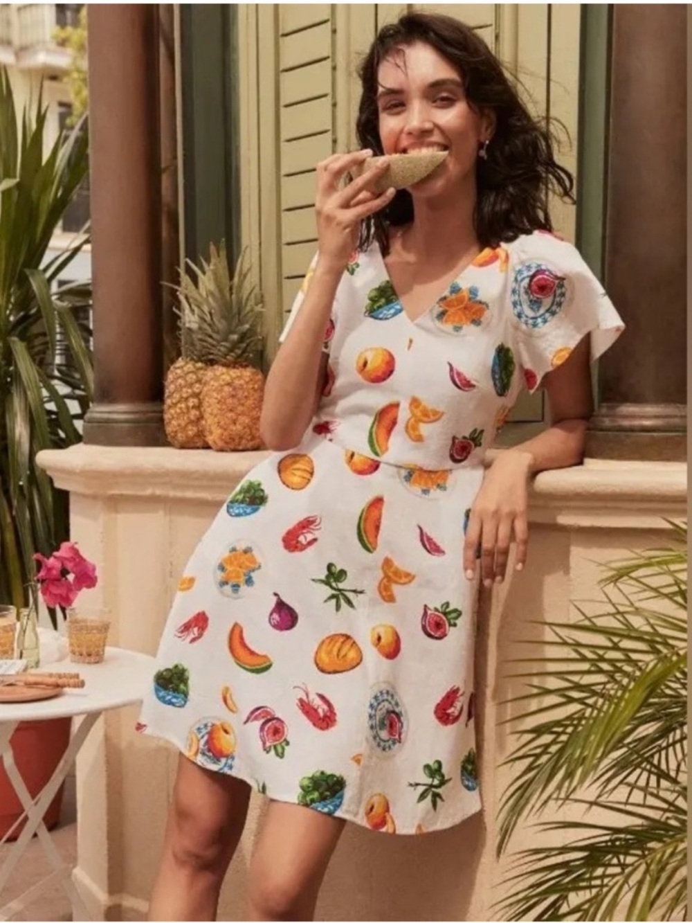 J. Crew Factory Linen Fruit Print Mini Dress Size 8